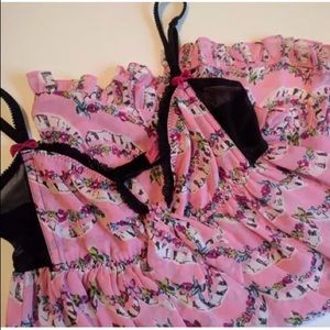 Betsey Johnson Pink Black Babydoll Nightie, Medium